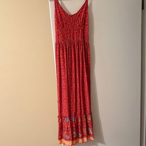 Elegant Red Floral Maxi Dress